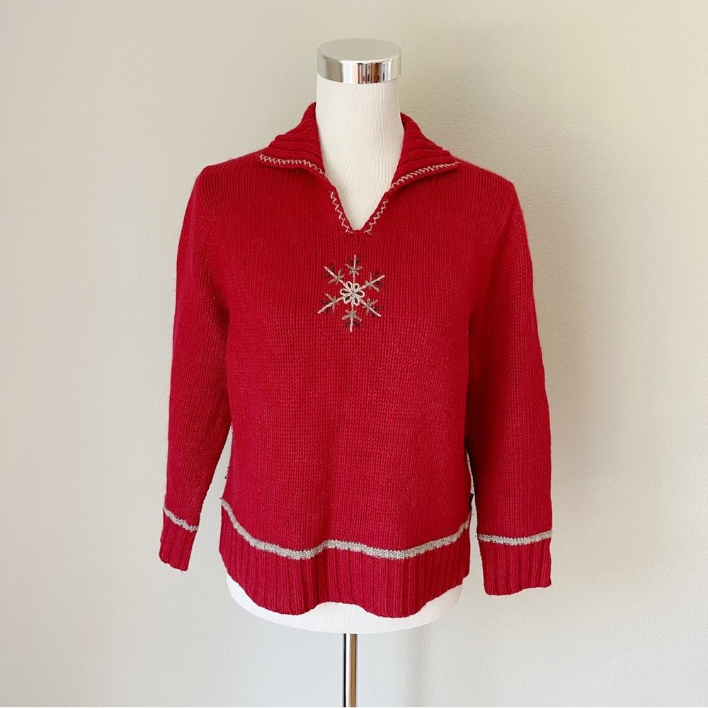 Woolrich Vintage Ruby Ramie/Angora Snowflake Polo Neck Sweater Size M/P